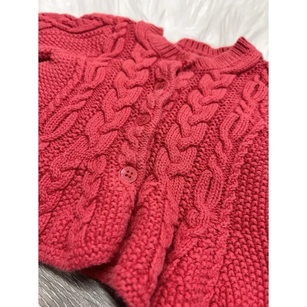 Baby Gap Baby Girl 3/6month‎ Red Chunky Knit Button Up Sweater